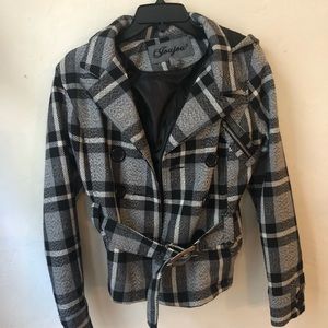 Joujou plaid pea coat with hood